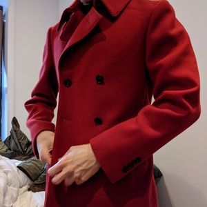 red peacoat jacket